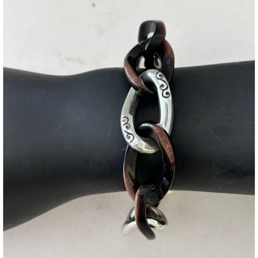 Brighton Contempo scroll Link Chain Ombré Link Strand Bracelet Silver & Brown - Picture 3 of 5